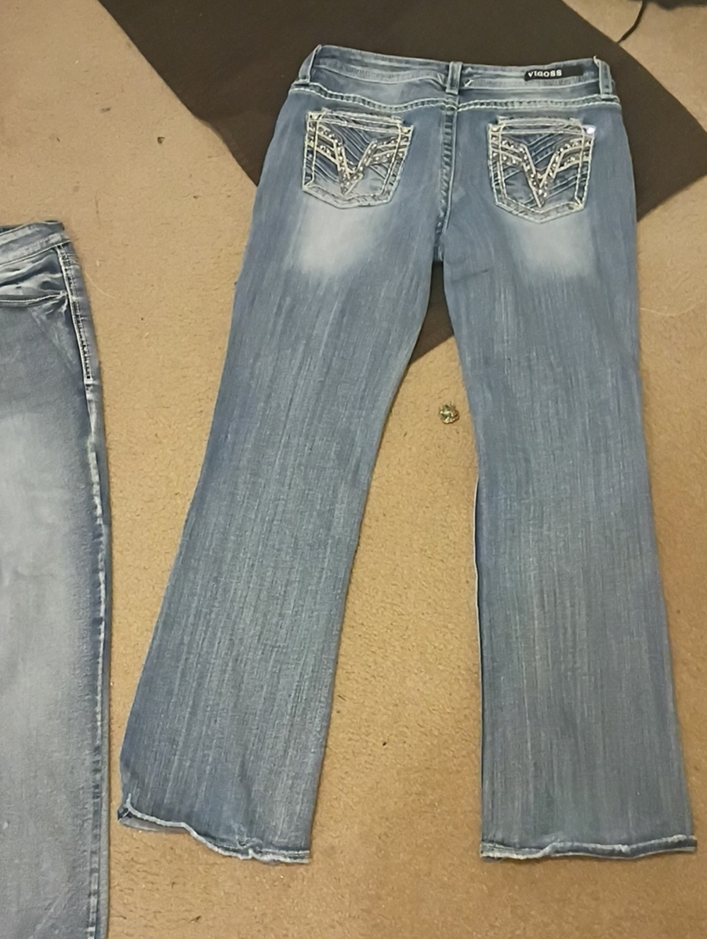Vigoss Women's Light Blue Bootcut Jeans - Embellished Back Pockets